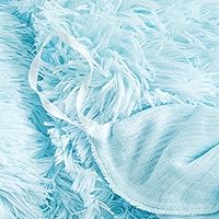 Vista 9 de Besfunny Juego de funda de edredón de pelo Shaggy ultra suave en color azul claro tamaño Queen – Juego de ropa de cama de 3 piezas de pelo sintético