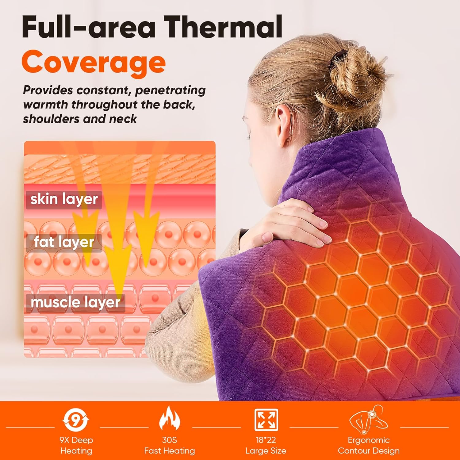 Purple Weighted Heating Pad for Neck Shoulders and Back, Mothers Day Gifts for Mom Wife Grandma, Birthday Gifts for Mom Older Women, Electric Heated Blanket with 9 Heat Options 4 Auto-Off Timer