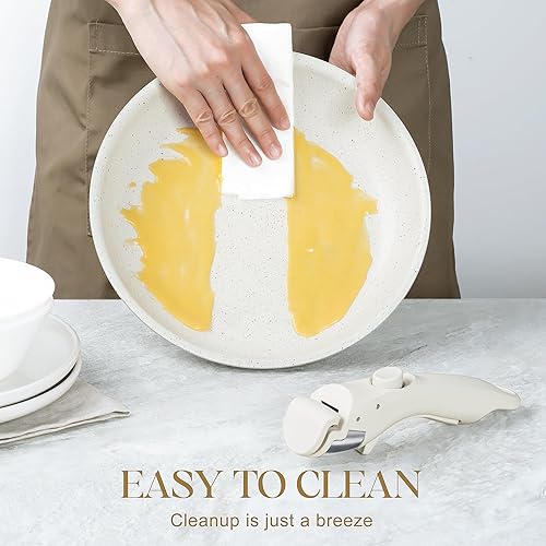 Vista 5 de MICHELANGELO Juego de sartenes antiadherentes, sartenes no tóxicas con mango extraíble, revestimiento de granito, juego de 3 sartenes