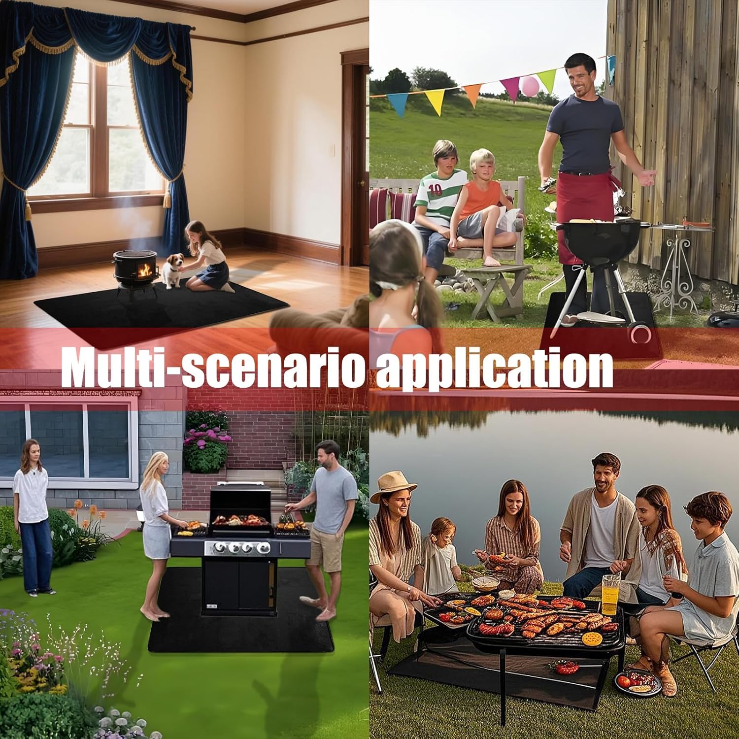 Grill Mats for Outdoor Grill, 60x40in BBQ Matt for Under Grill, Double Sided Rubber Coating, Waterproof and Fireproof Deck Protector Used for Fire Pit, Patio Flooring, Cooking Barbecue Mat - Image 6