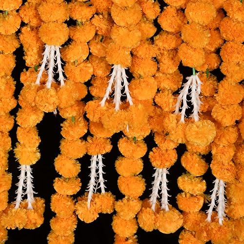 Miniatura 6 de Guirnalda de caléndula naranja de 5 pies de 5 pies  Decoración de manto de fiesta de boda indiaamericana, guirnaldas de imitación guirnalda de boda,