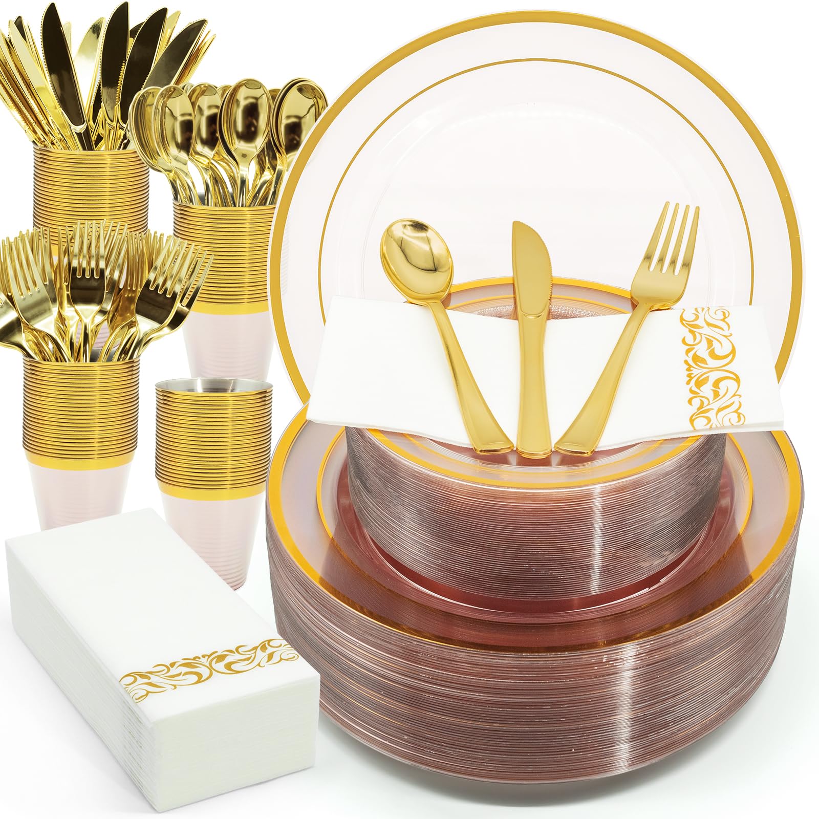 AIRE Gold Pink Plates Set - 175PCS for 25 Guests -7