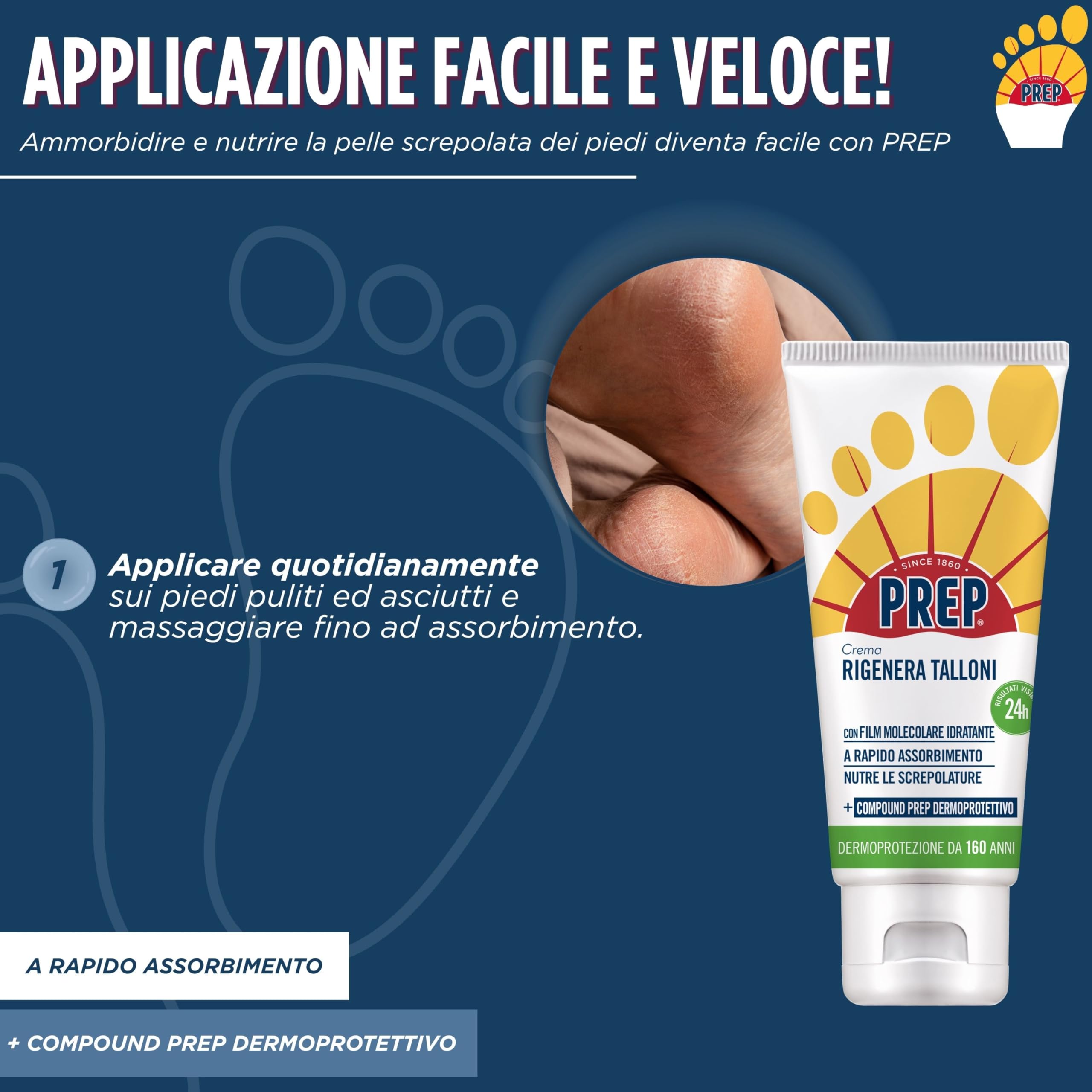Prep, Crema Rigenera Talloni, Crema Idratante per Talloni Screpolati, Ammorbidisce e Nutre la Pelle, a Base di Burro di Karitè, Pantenolo e Vitamina E, Assorbimento Rapido, Formato 75 ml