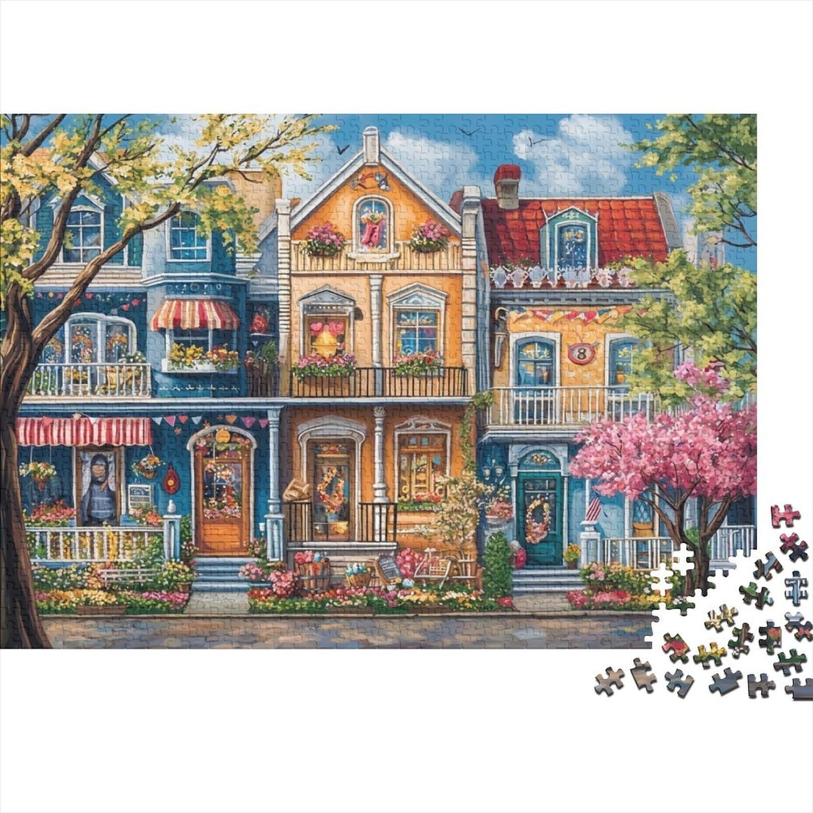 Town Street 1000 Pieces Paper Jigsaw Puzzle Educational Brain Paper Puzzle for Adults Home Wall Decor Social Play 38x26cm/1000pcs — image 1