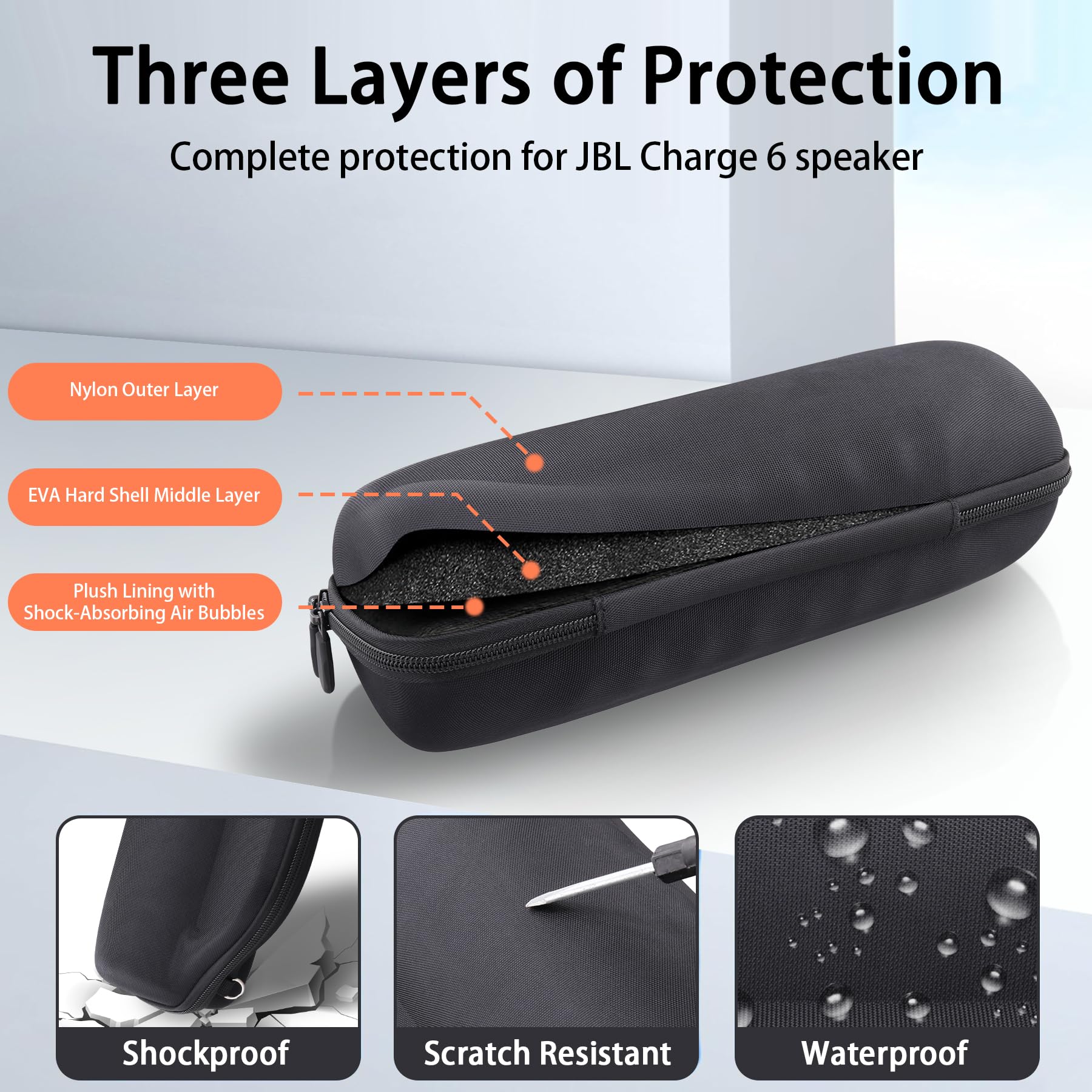 co2CREA Dur Étui de Voyage Rigide Housse Cas Coque pour JBL Charge 6 Haut-Parleur Bluetooth Portable, étui Seulement
