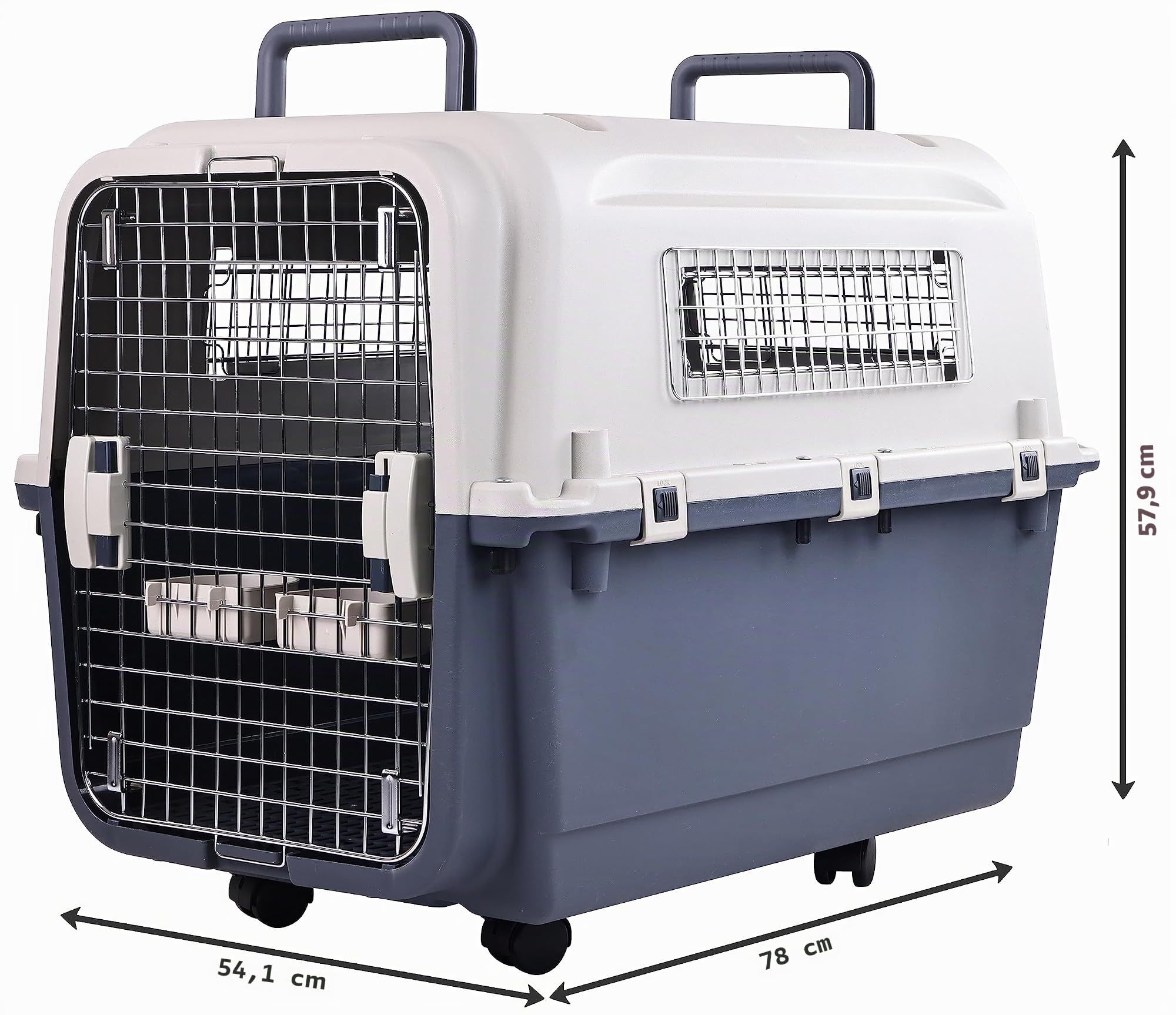 Elevon Transportador de Mascotas de plástico con Ruedas Aprobado por aerolíneas con Puerta de Alambre para Perro, Grande (78 cm de Largo x 54 cm de Ancho x 57.9 cm de Alto)