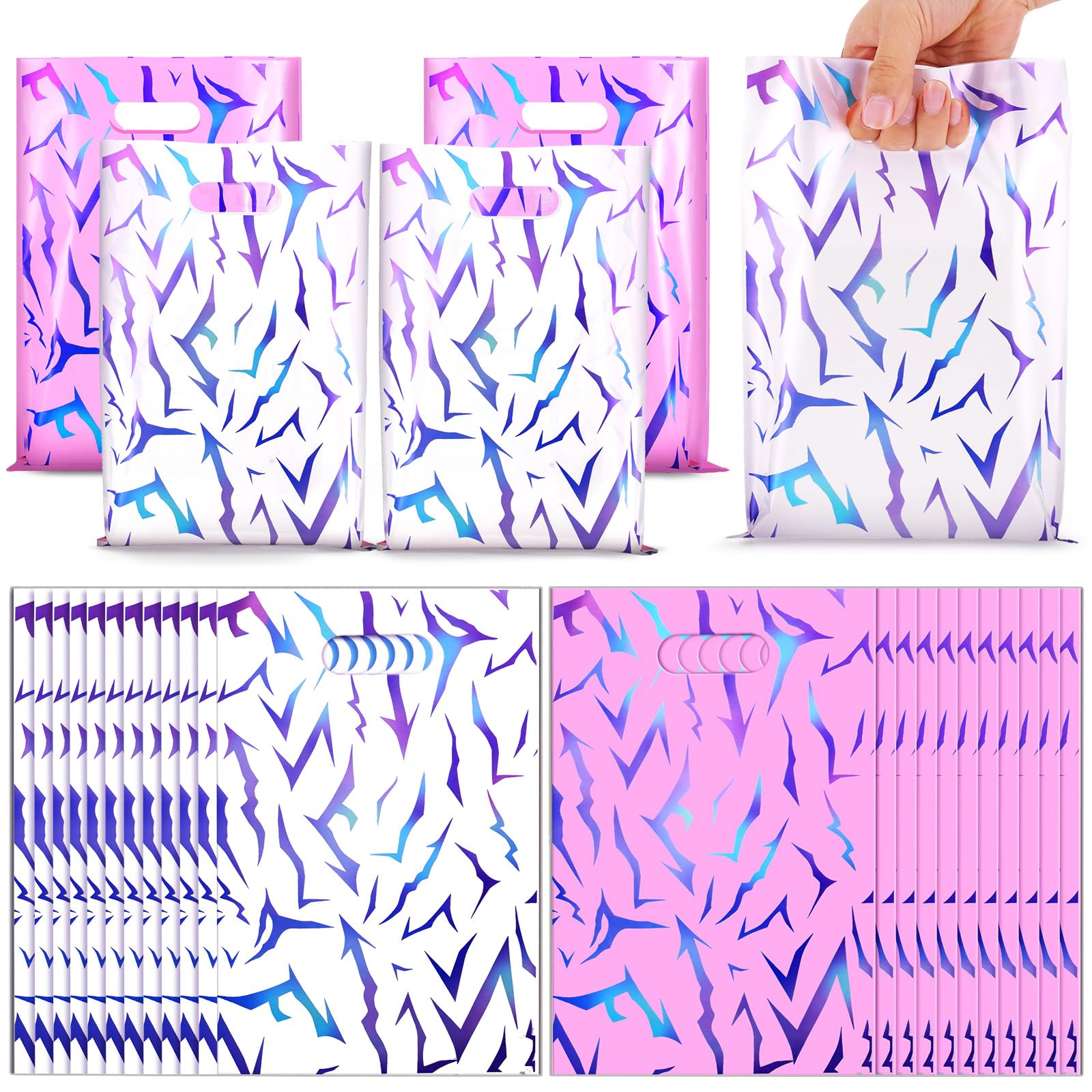 MTWENWENZY 50 sacchetti per bomboniere K Pop con manici, in plastica, motivo energia demoniaca, sacchetti regalo estetici, per ragazze, film, feste di compleanno