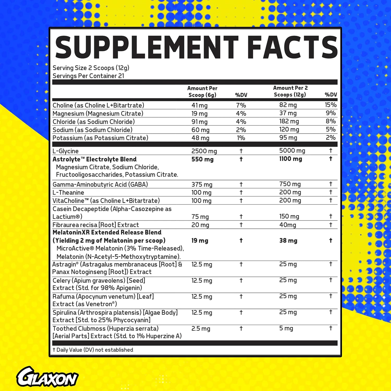 Glaxon Tranquility Recovery Formula for Men & Women | Extended Release Melatonin – Glycine – GABA – Vitacholine® - Electrolytes and More | Great Taste (Midnight Cherry)