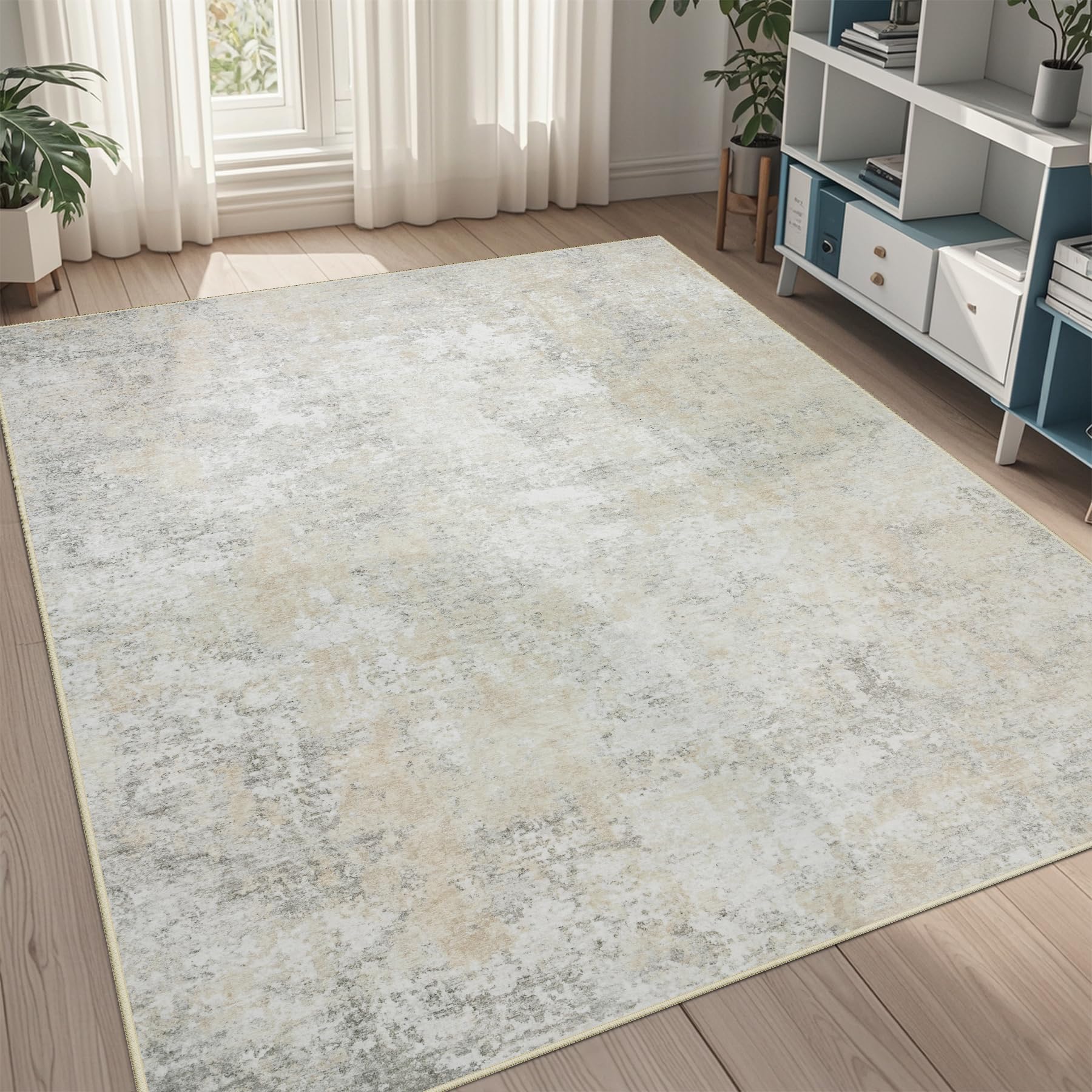 5x8 Area Rugs for Living Room Rug Washable: Abstract Rug for Dining Room Bedroom Carpet Non Slip 5 by 8 Indoor Modern Nursery Home Office Beige Grey