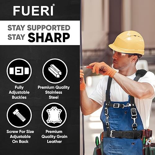 Miniatura 4 de FUERI Liguero de cinturón de herramientas con 4 bucles en D desmontables para cinturón de herramientas de construcción  Liga de trabajo con clips