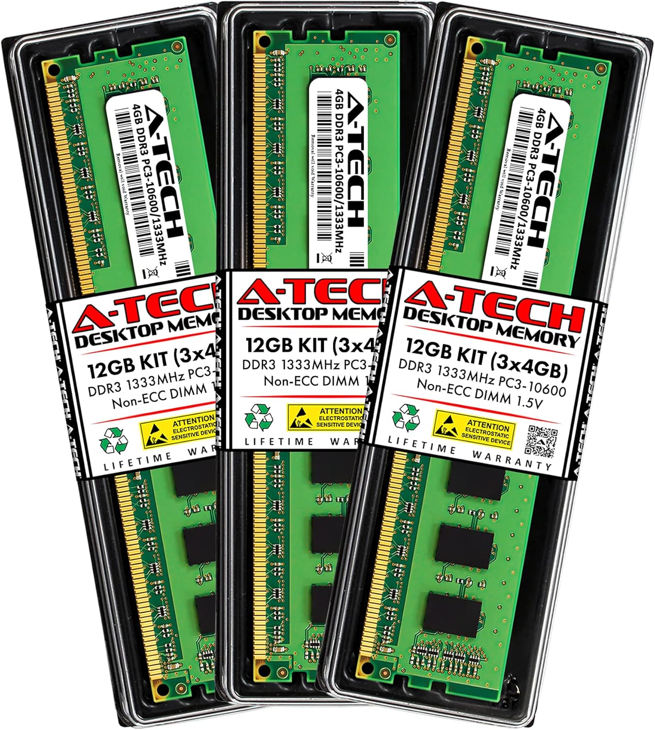 A-Tech 12GB (3x4GB) RAM Replacement for Corsair CMX12GX3M3A1333C9 | DDR3 1333MHz PC3-10600 UDIMM Non-ECC 1.5V 240-Pin Memory Kit