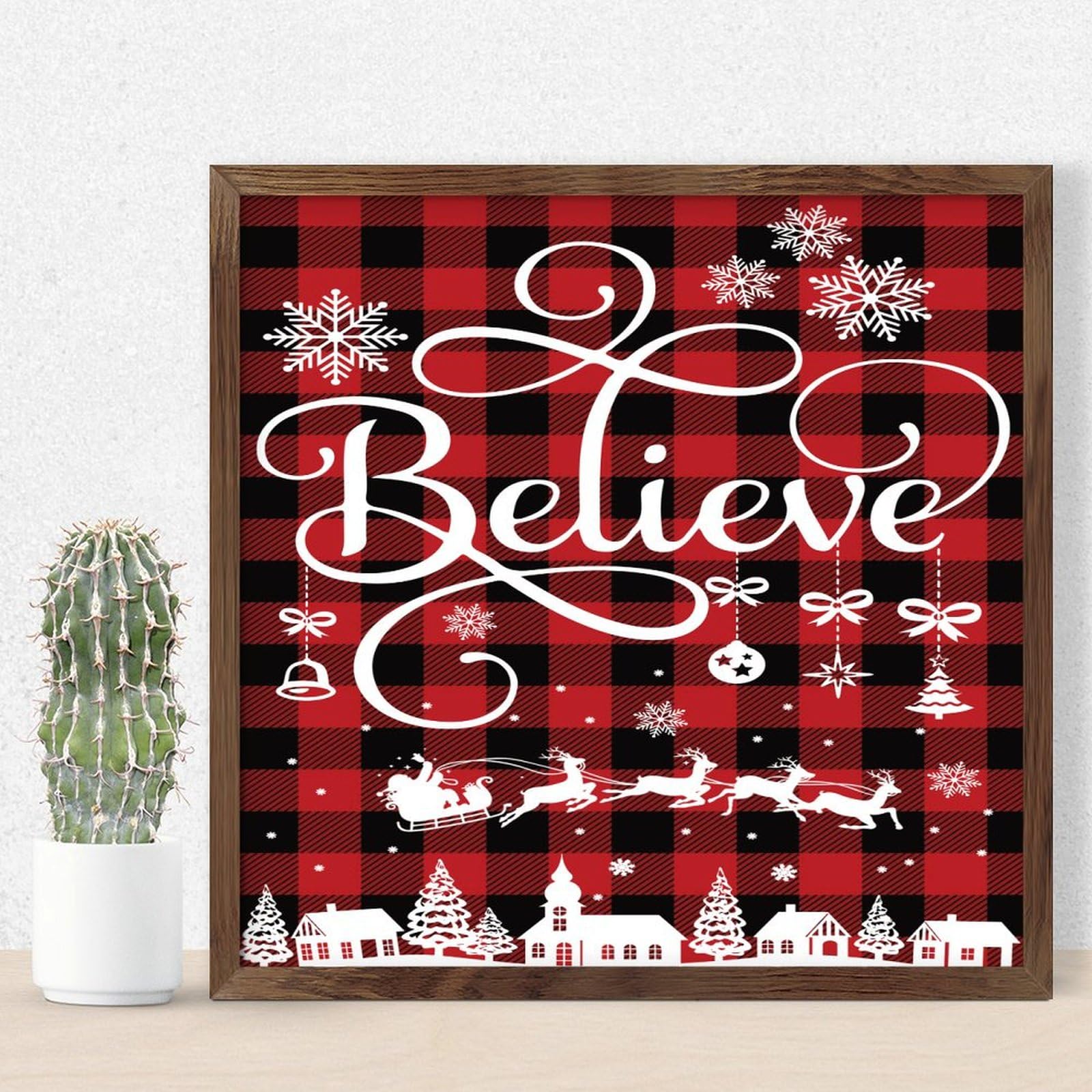 Panneau mural en bois Believe pour décoration de ferme et salon chaleureux 30x30 cm