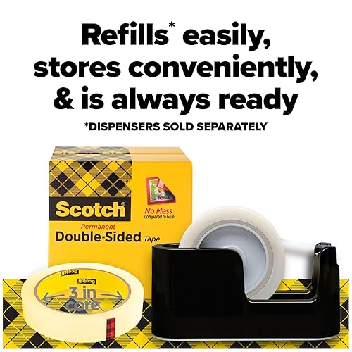 Miniatura 7 de Cinta de oficina de doble cara, 12 "x 36 yardas, núcleo de 3", transparente MMM665121296