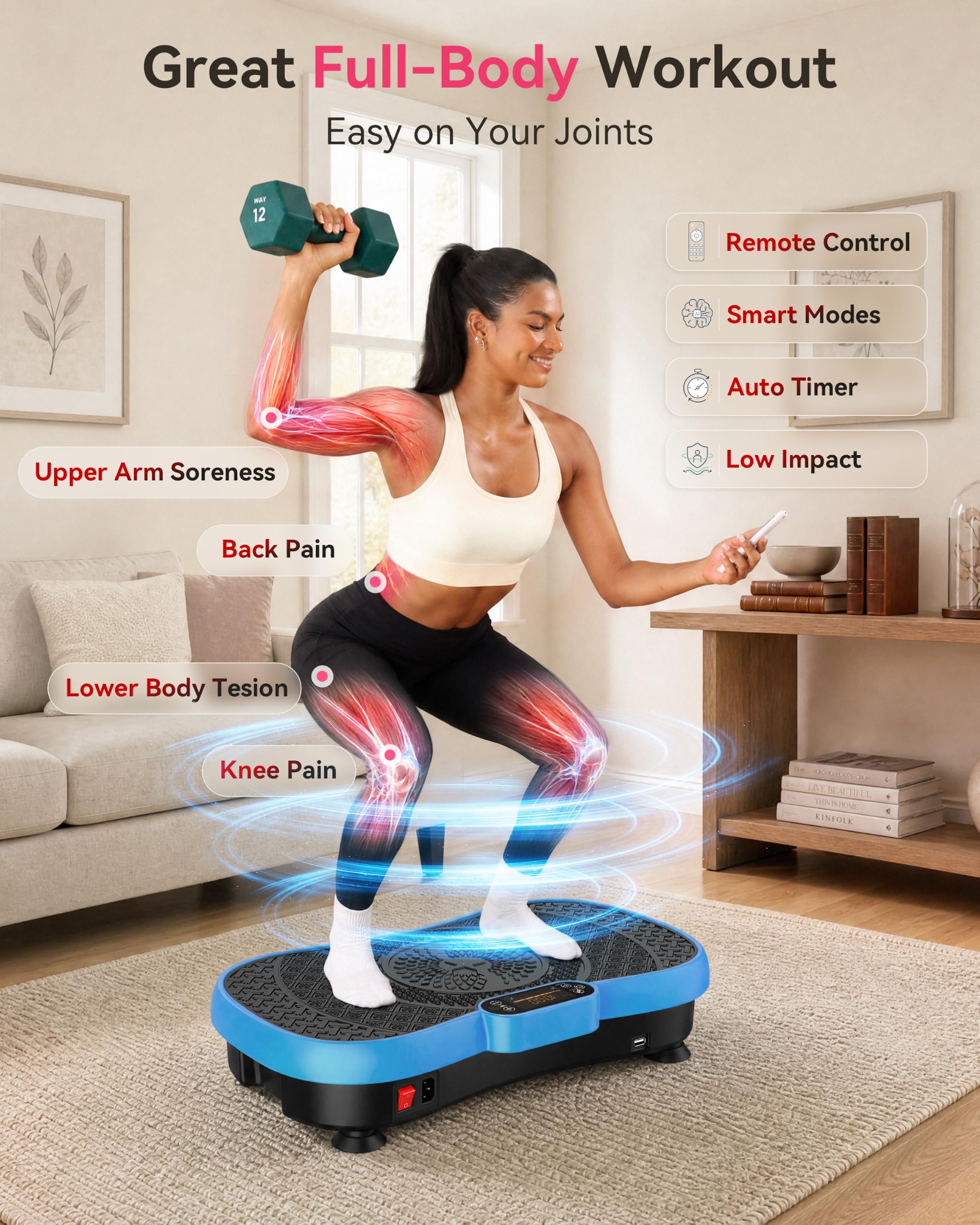 Pedana Vibrante, Vibration Plate Burever 180W, 200 Livelli di Intensità con 5 Programmi Preimpostati, Pedana Vibrante Per Allenamento Completo Con 2 Bande Elastiche E Telecomando