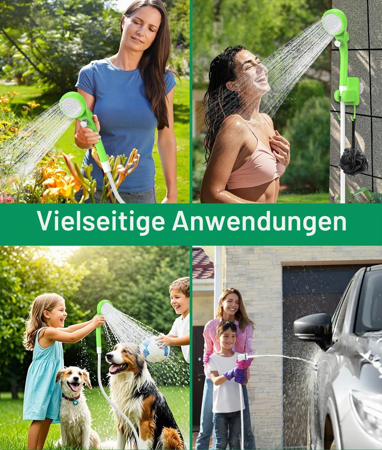 WADEO Tragbare Campingdusche Akku mit Pumpe, Camping Dusche mit wiederaufladbarem 6000-mAh-Akku, Mobile Duschen Außenduschen mit Duschkopf, für Camping Reisen Garten Wandern Autowaschen (Grün, Typ C)