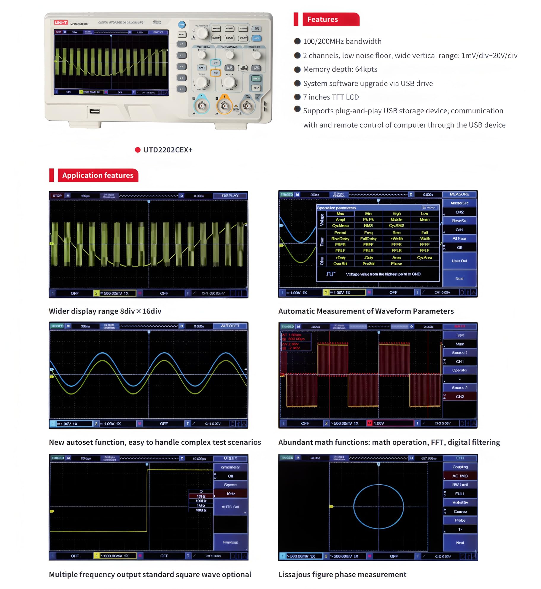 Oscilloscopio digitale a memoria UNI-T UTD2052CEX+ - Oscilloscopio digitale a memoria 50 MHz