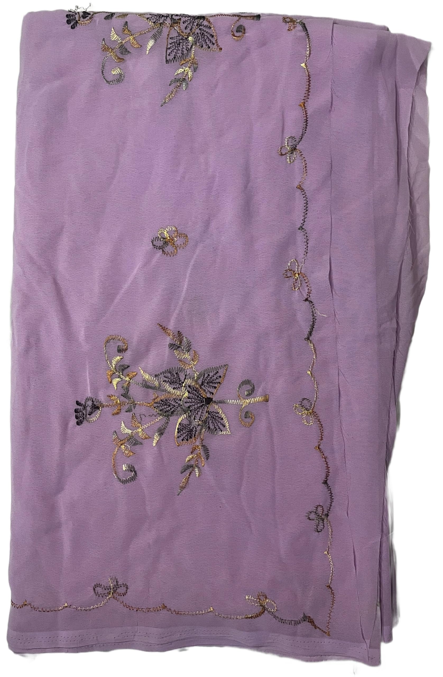 Lavender Georgette Saree with Floral Gold Embroidery-image-31