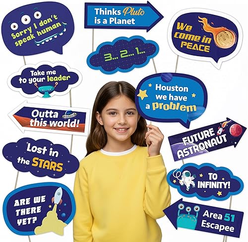 Miniatura 4 de Space Party Photo Booth Props Set  Fun Astronaut Decorations for Outer Space Birthdays and Cosmic Celebrations (12)