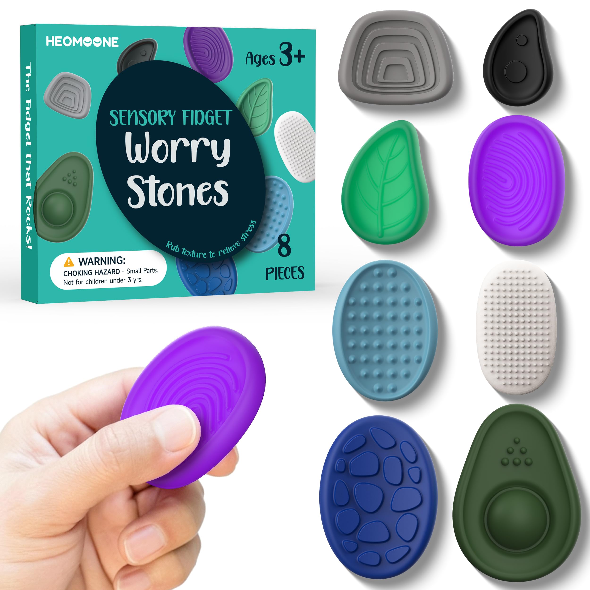 Photo 1 of **missing one** Fidget Toys Adults Sensory Stone: 8 Pack Textured Worry Stones for ADHD Kids Calming Down-Soothing Sensory Toys for Anxiety Relief-Mini Desk Toys for Calm Down-Student Classroom Prizes Fidget Toys