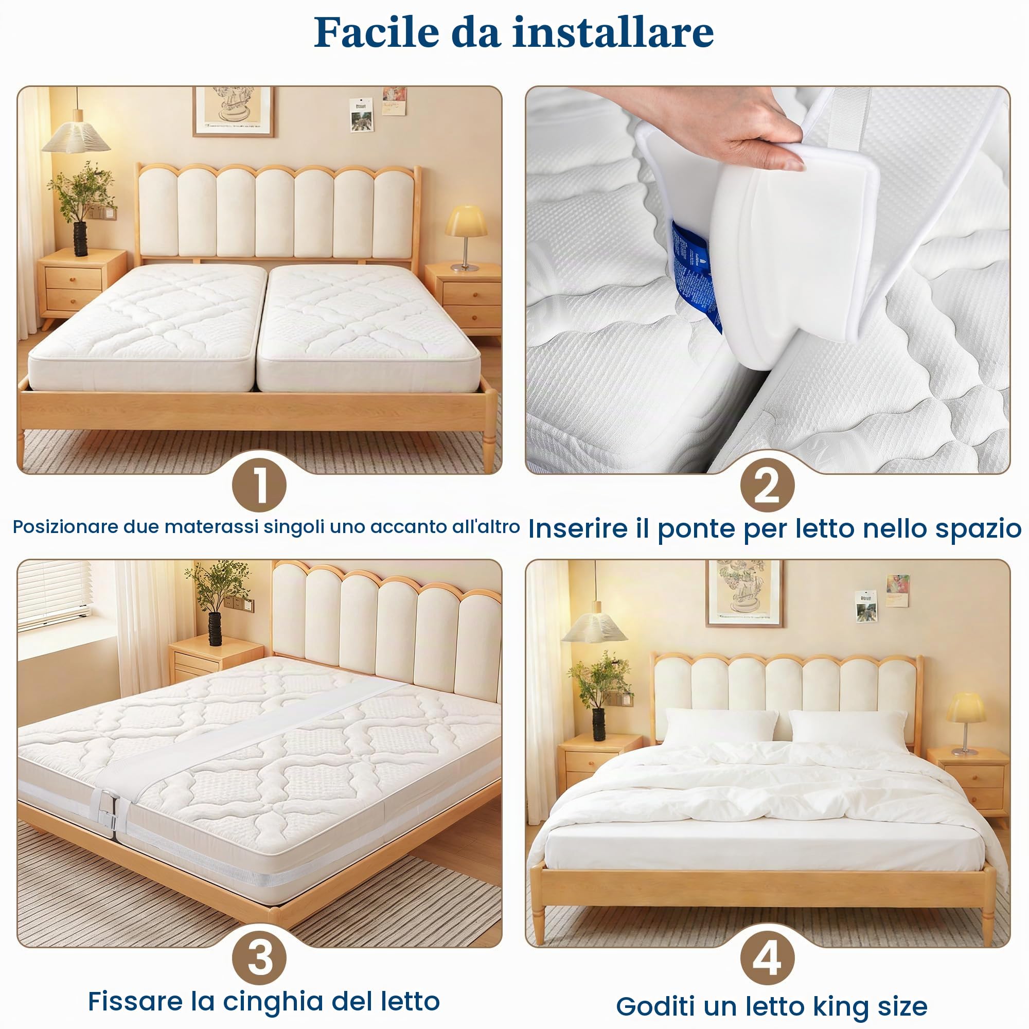 FeelAtHome Kit Unisci Materassi – Fascia e Cinghia per Unire Due Materassi Singoli in Matrimoniale, 30,5 cm Riempie Lo Spazio tra i Materassi