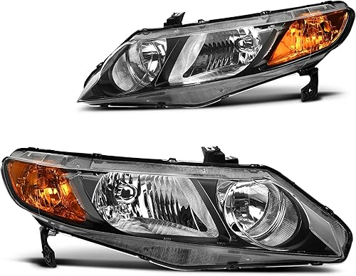 Miniatura 1 de DWVO Conjunto de faros delanteros compatible con 2001 2002 2003 Civic de repuesto de faros delanteros de carcasa negra, par de reflectores ámbar
