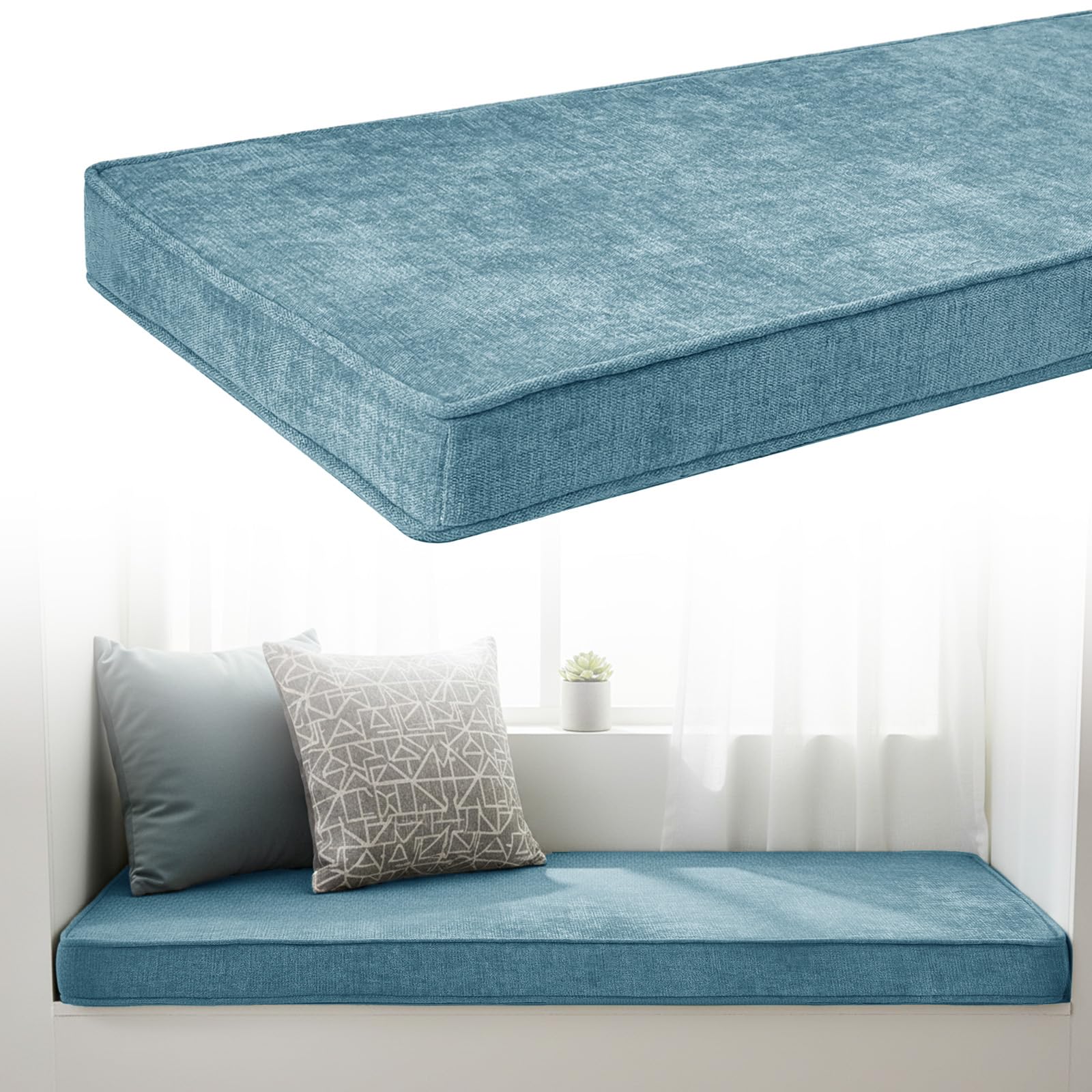 Non-Slip Bench Cushion 5cm Thick Chenille Fabric, Seat Pad for 2/3/4 Seater
