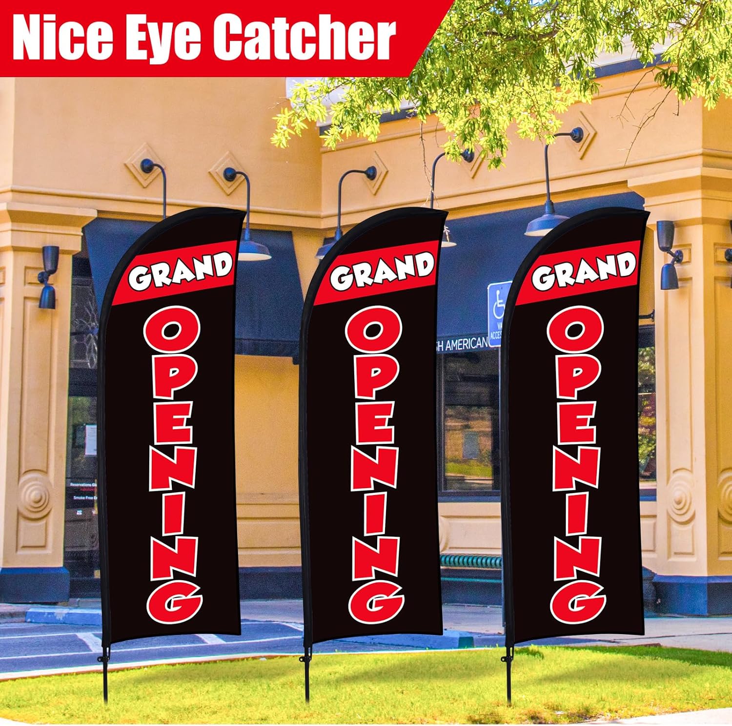 Buryeah 3 Sets Grand Opening Feather Flag Pole Kit 7ft Grand Opening Swooper Flags Banners Advertising Sign Pole Kit Ground Stake and Portable Bag for Retail Store Outside Business Advertising (Black)