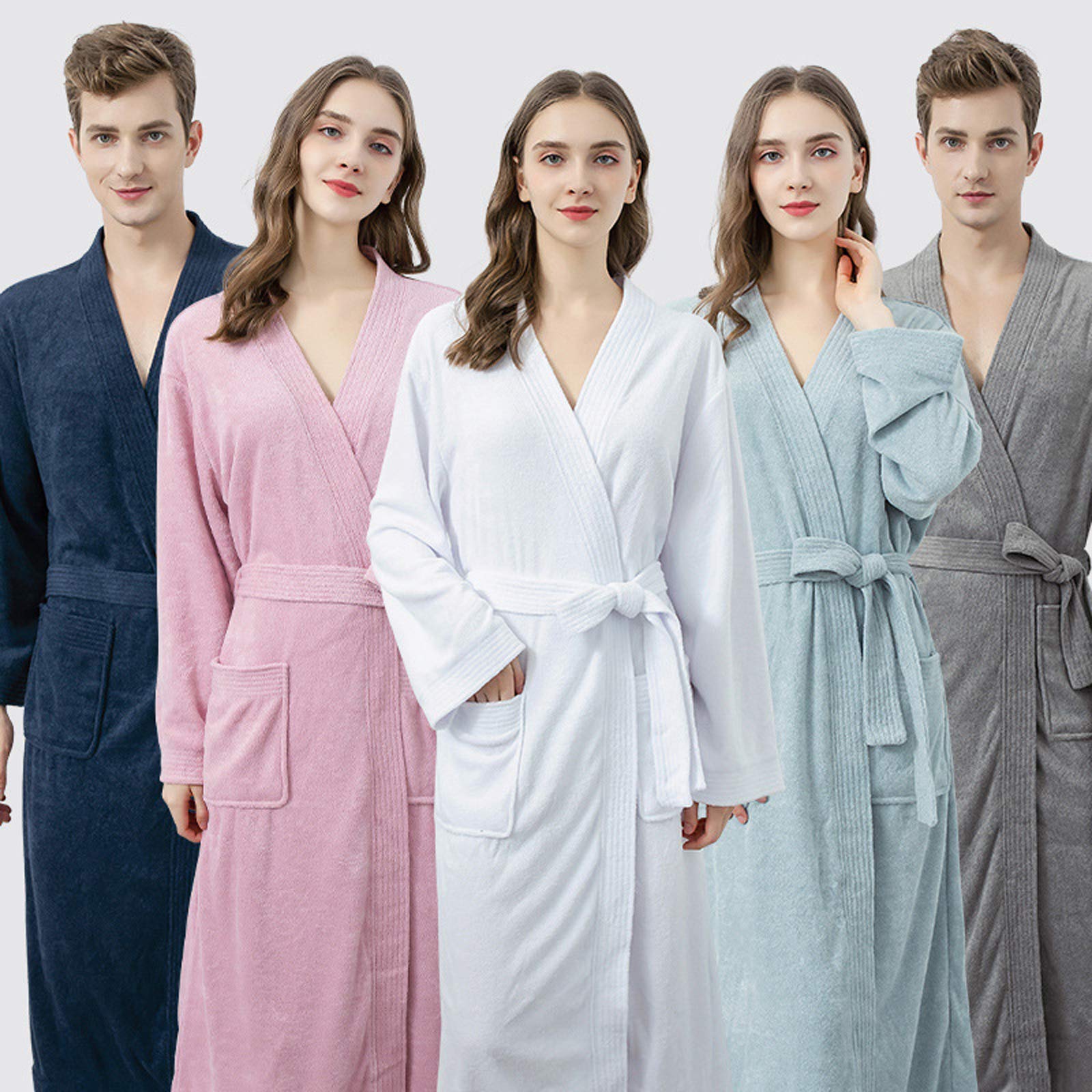Coppie Unisex Accappatoio in spugna di cotone morbido accappatoio caldo collo scialle Accappatoio per Spa Hotel Casa Vacanze