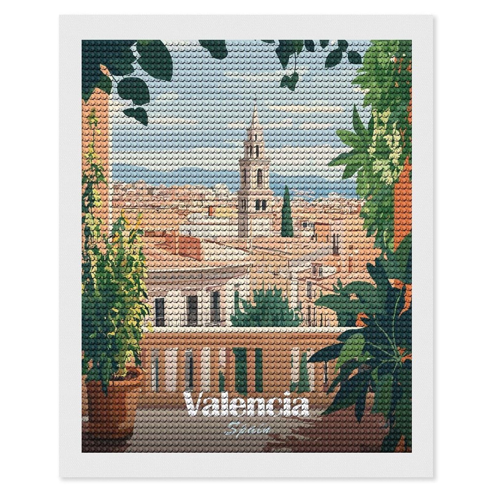 Junmoney Valencia Cityscape (2) Diamond Art Kit 16"x20", Modern Decor, Farmhouse Decor, Home Wall Art, Festive Craft Gift, Handmade Wall Decor