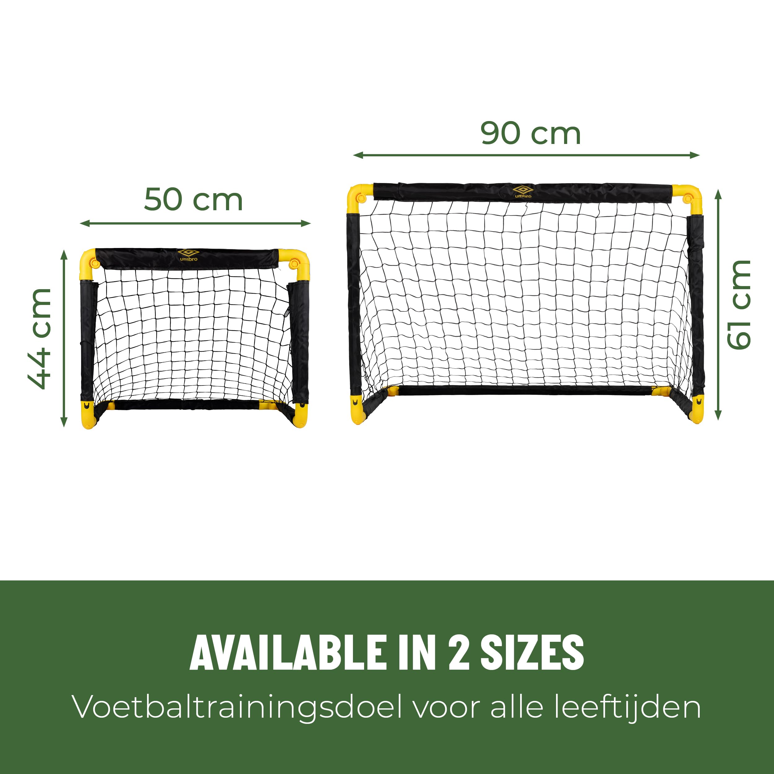 Umbro Bramka do piłki nożnej, 50 x 44 x 44 cm, składana bramka do piłki nożnej, do ogrodu, dla dzieci, akcesoria treningowe do użytku wewnątrz i na zewnątrz, metalowa, czarna/żółta