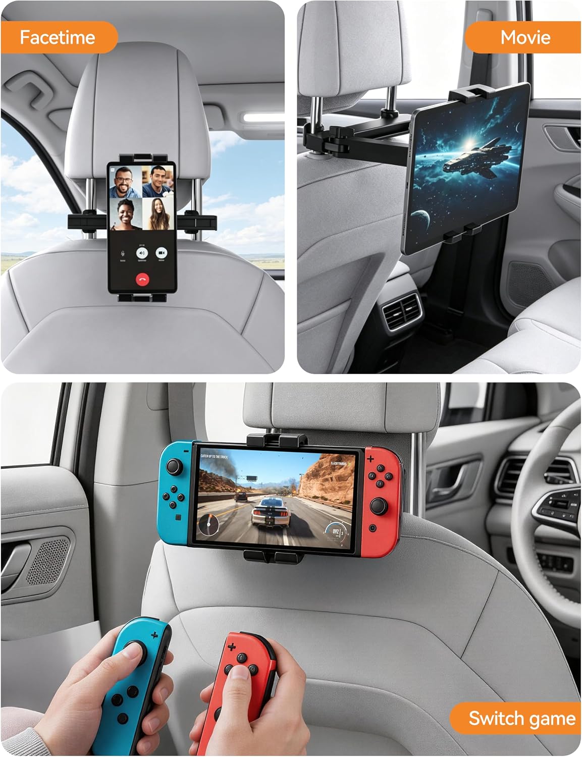 TECKNET Car Headrest Tablet Holder, ipad Car Holder Back Seat [3 in 1 Extension Arm], 360° Rotating Adjustable Road Trip Essentials for Kids,for 4.7-12.9" iPad Pro,Air,Mini,iPhone,Galaxy,Switch,Fire