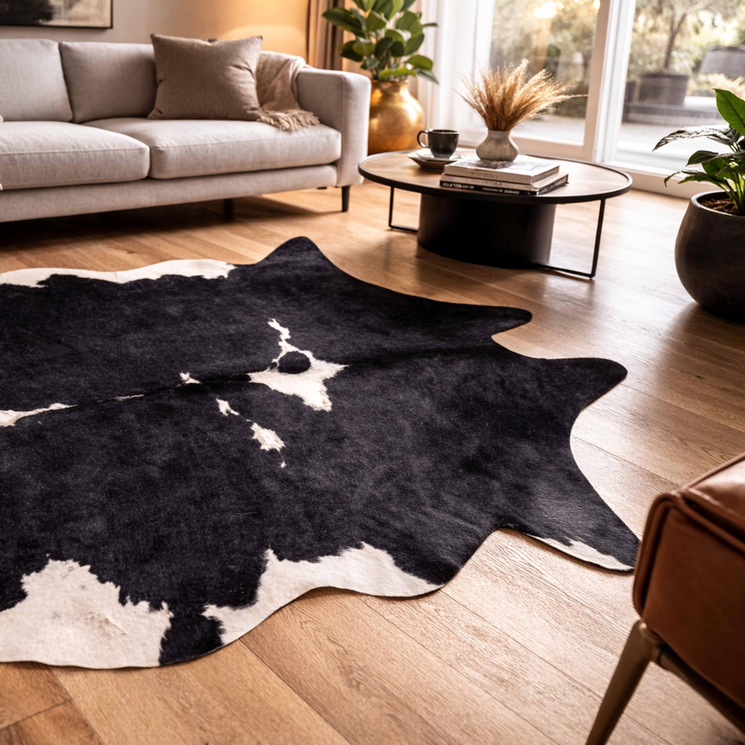 Oviala Tapis Imitation Peau de Vache L 155 x 190 cm Noir