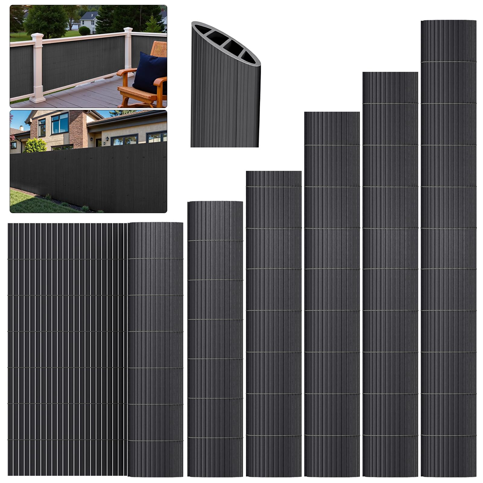 INMOZATA PVC Sichtschutzmatte 180x300cm mit Dreifach Verstärkung Innen, Balkon Sichtschutz Garten Zaun Sichtschutz mit Kabelbindern,Windschutz Wasserdicht ohne Bohren für Balkon Garten Terrasse-Grau