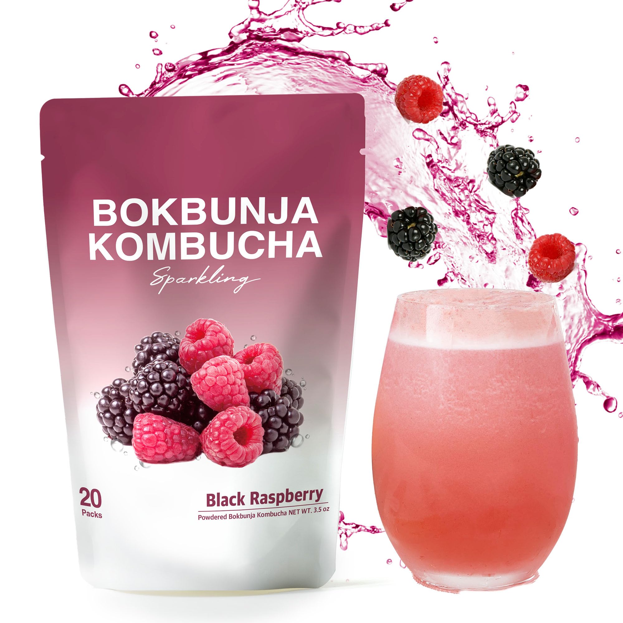 Kombucha Powder Packets | Black Raspberry 20T | Korean Powdered Kombucha Drink Reset Urban Remedy Synergy Scoby Starter Kit Sugar Free Adaptogen Drink Health Ade Loaded Tea Packets