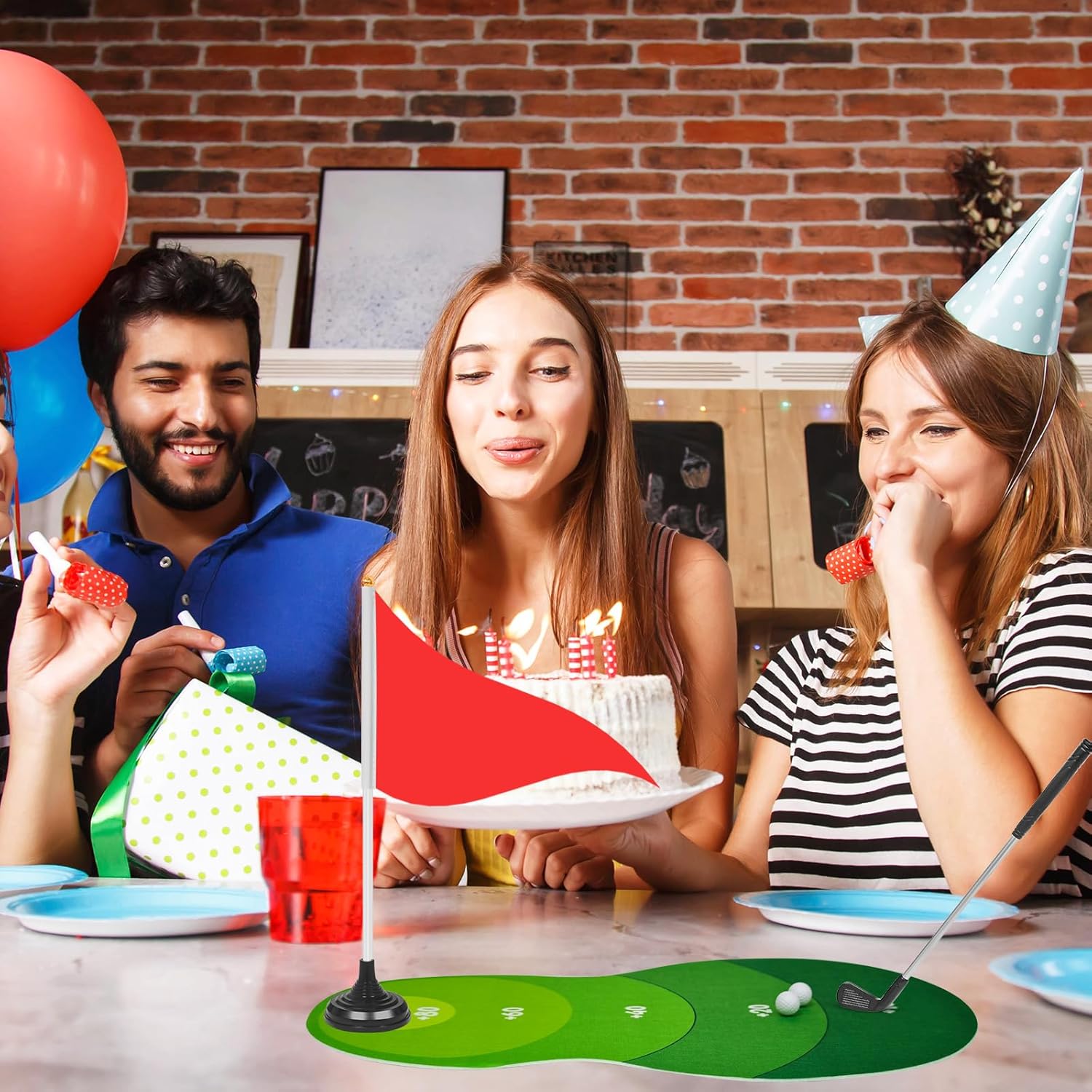 Cinrobiye 4 Set Golf Centerpieces Table Decorations Golf Party Supplies Mini Golf Desktop Score Playing Game Set Including Hitting Mat Putters Ball Flag Stand for Sport Themed Birthday Party Decor
