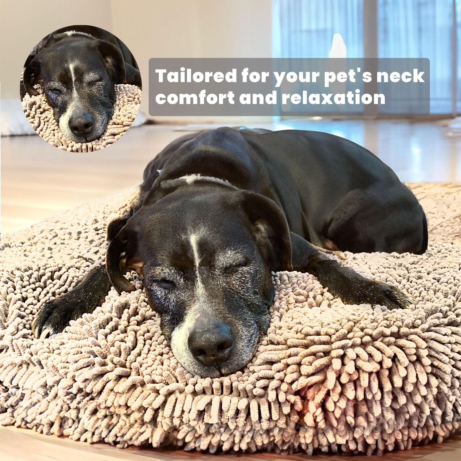 Muddy Mat® Cloud K-9 Legowisko dla psów i kotów, miękkie i relaksujące legowisko dla psa, materiał szenilowy, zdejmowana pokrywa, nadaje się do prania i suszenia w suszarce, beżowe, duże (100 x 102