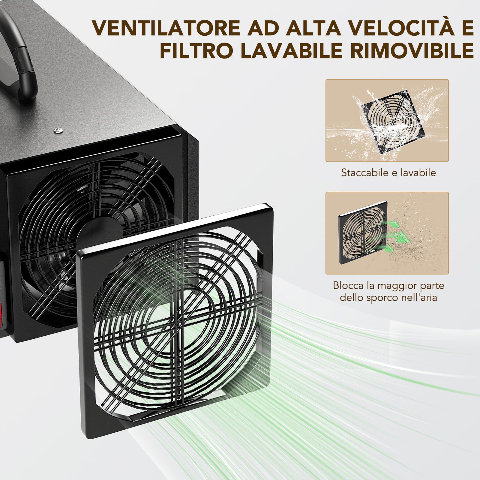 Generatore di Ozono per Acqua e Aria, 30,000 mg/h Purificatore d'aria Deodorante per 300㎡, Ozonizzatore Portatile con Timer per Abitazioni, Uffici, Ristoranti, Hotel, Bagni, Fumo, Animali Domestici