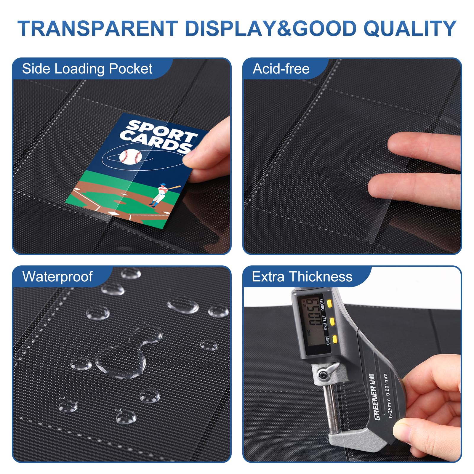 Amazon.com: 100 Pack 9 Pocket Page Protector, Trading Card Sleeves Pages  Baseball for 3 Ring Binder Hold 1800 Cards, Sheets Standard Size Cards,  Sport Game Business Cards : Toys & Games