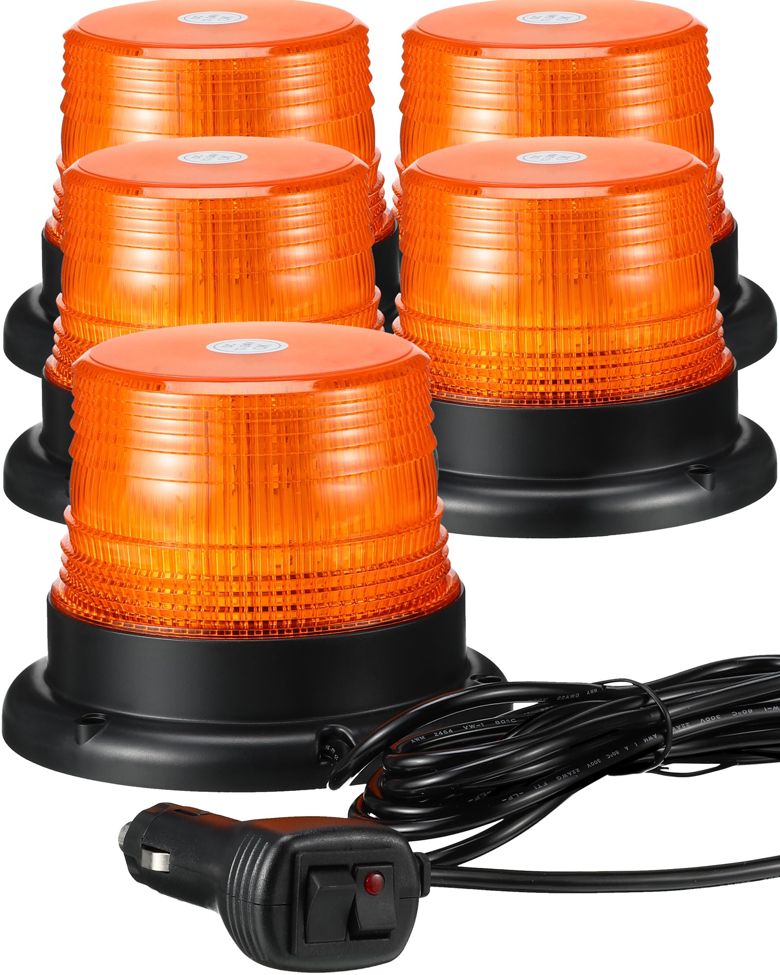 Leelosp 4 Pack 60 LED Amber Beacon Strobe Lights, 12v-24v Amber Warning Safety Flashing Beacon Strobe Light with Magnetic and 16ft Straight Cord for Truck Vehicle Forklift Tractor Golf Carts Utv Car