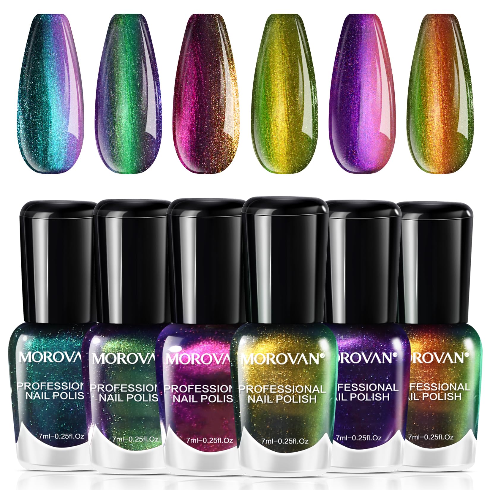Morovan Fingernail Nail Polish Set: Holographic Metallic Lacquer Air Dry Nail Polish Regular Nail Pack 0.27oz Glitter Finger Nail Bulk Toenail Polish Kit Halloween Fall Gift for Women