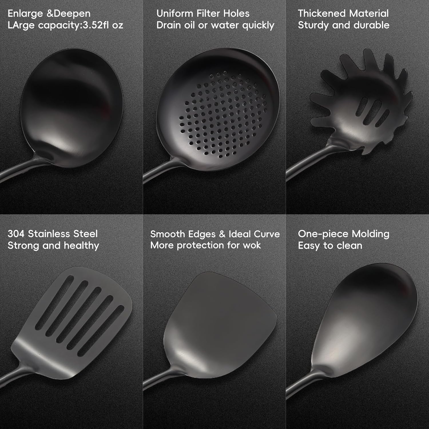 Stainless Steel Kitchen Utensils Set with Wood Handle, 18/10 Metal Cooking Utensils Set, 10 Piece - Spatula, Spoon, Ladle, Skimmer, Slotted Turners, Pasta,Turner, Ladl, Fork