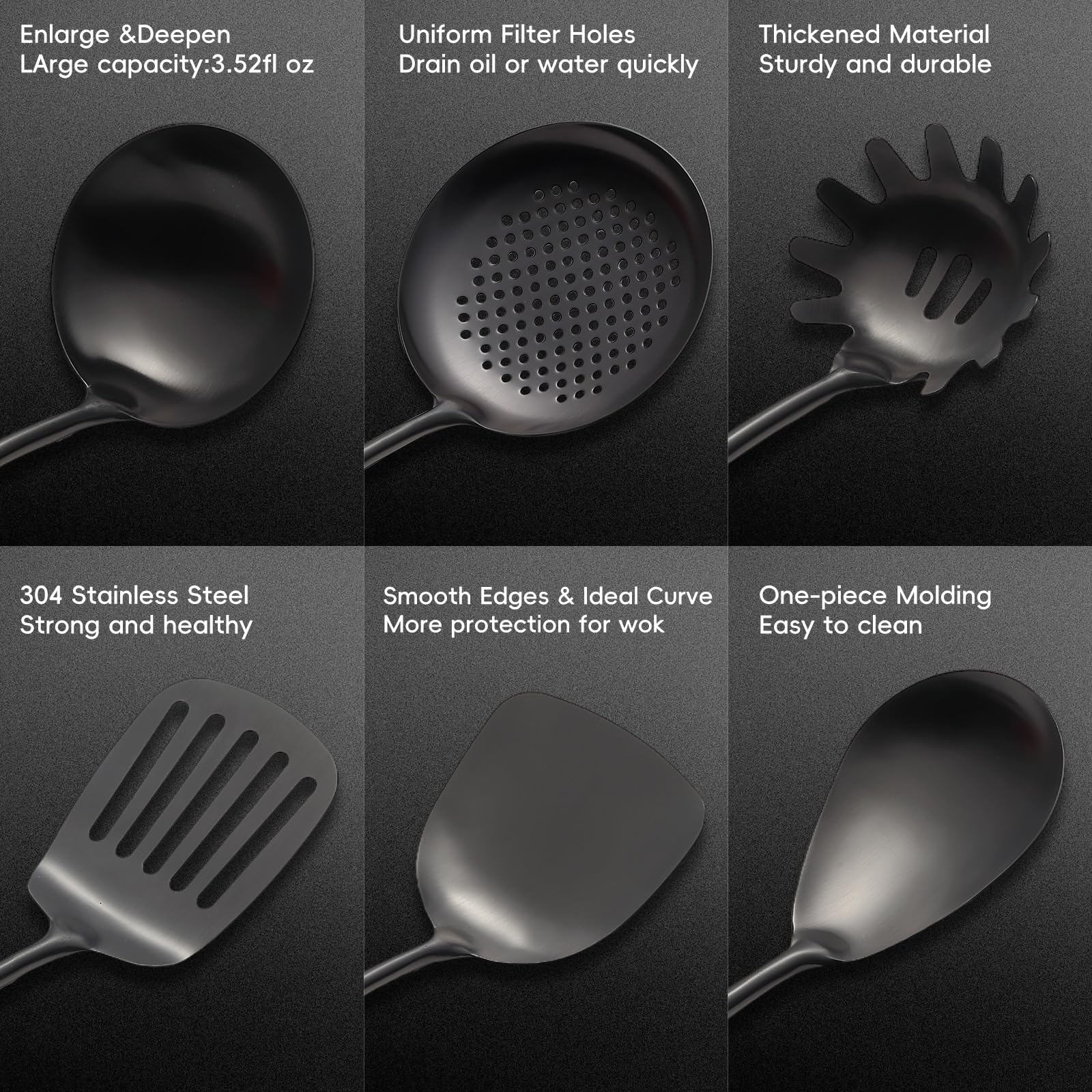 Küchenutensilien-Set aus Edelstahl mit Holzgriff, 18/10 Metall-Kochutensilien-Set, 10-teilig – Spatel, Löffel, Schöpflöffel, Schaumlöffel, Schaumwender, Pasta, Pfannenwender, Schöpflöffel, Gabel
