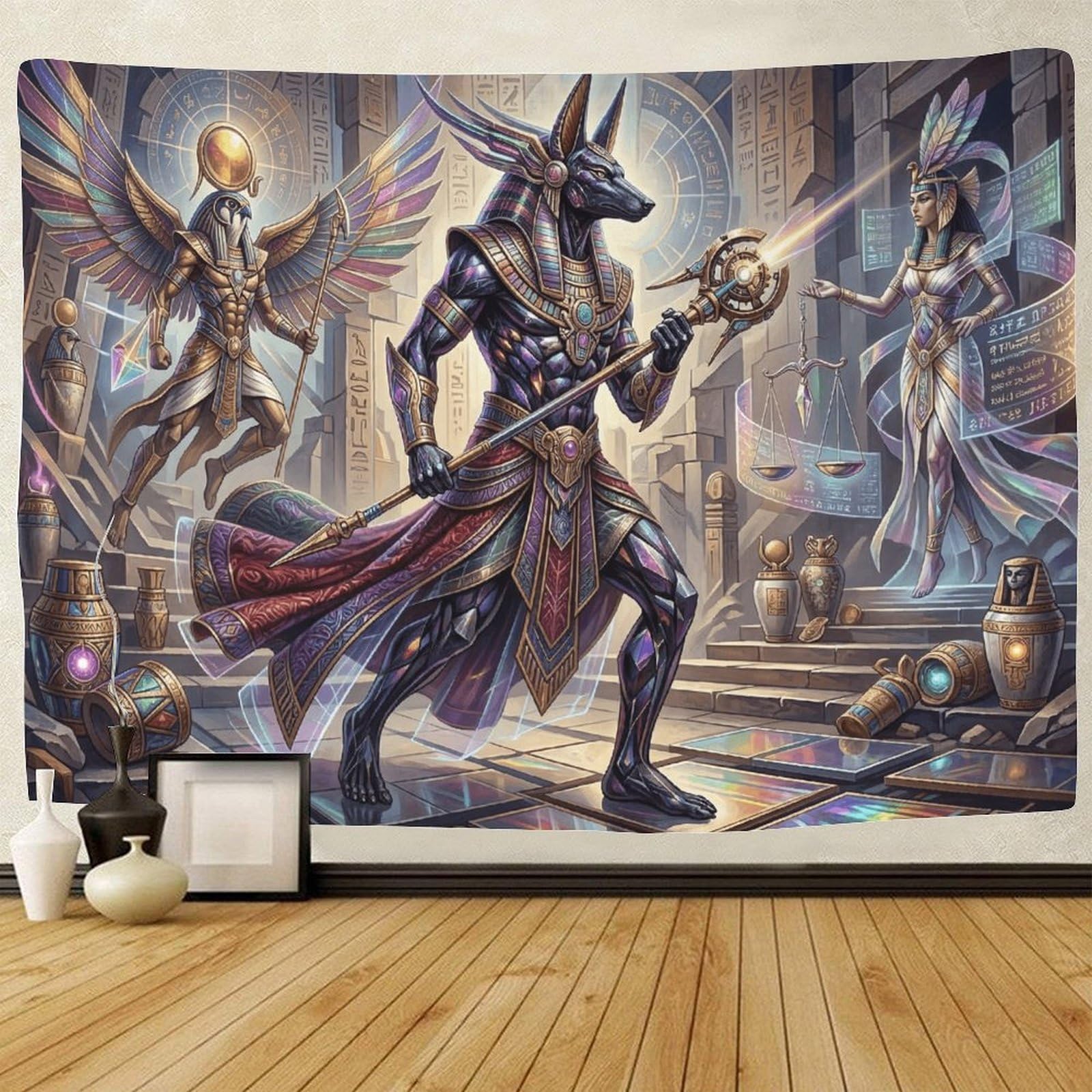GPMNBCXZK Egyptian Anubis Wall Tapestry Home Living Room Bedroom Wall Art 3D Printed Egyptian Isis Decor 100cmx150cm