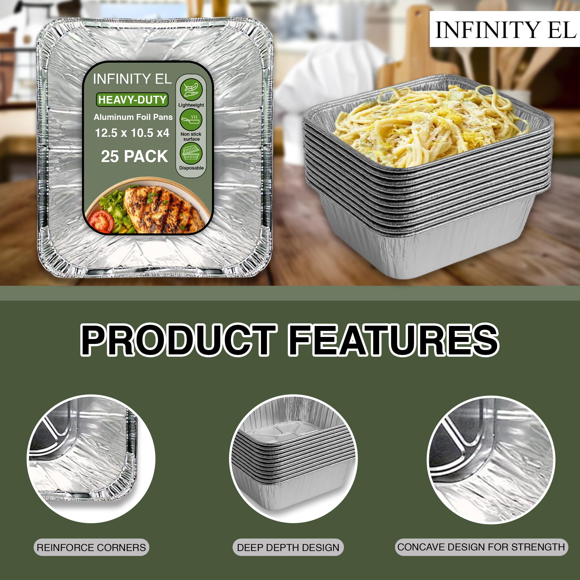 Sartenes de aluminio para lasaña de alta resistencia y ecológica, bandejas de aluminio desechables, bandeja de servir de aluminio, sartenes de catering, hornear, asar y preparar comidas, sartén de