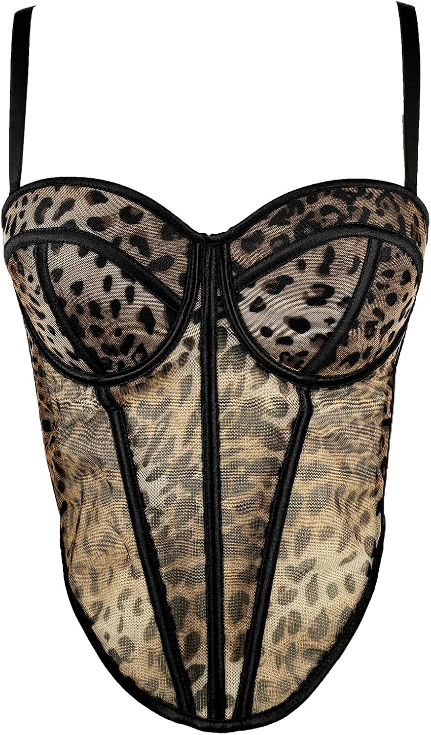VEENDEO Women's Vintage Strap Party Leopard Print Bustier Corset Top Crop Top Bra Club Party Vest with Detachable Straps - Image 2