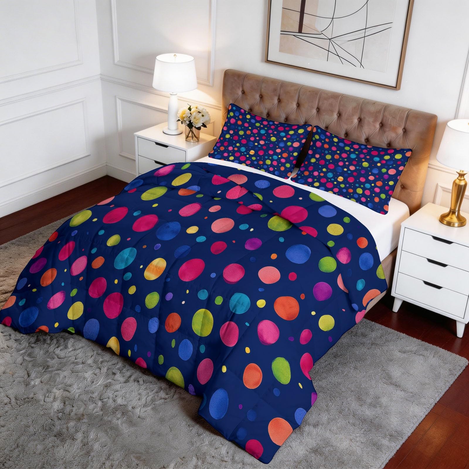 Generisch Bunte Punkte Bettdecke 200 x 200 cm 4 Jahreszeiten Steppdecke, Lustiger Cartoon Waschbare Ganzjahresdecke Kinder Bettwaren Set Kinderzimmer Babyzimmer Bettdecke Ohne Bezug