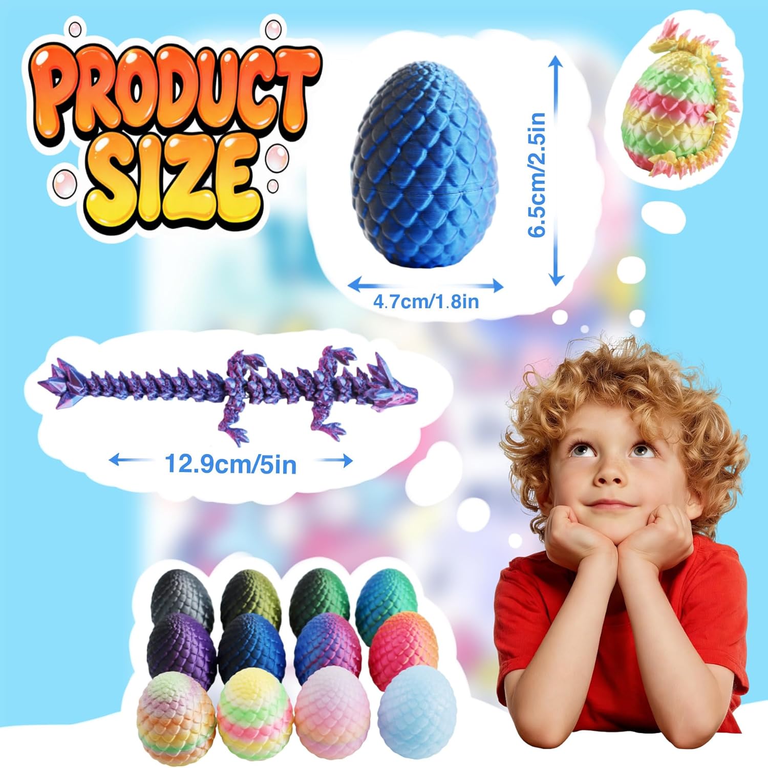 12PCS 3D Printed Dragon Eggs with Mini Dragons Inside, Easter Basket & Goodie Bag Fillers, Fun Fantasy Collectibles for Kids, Teens & Adults