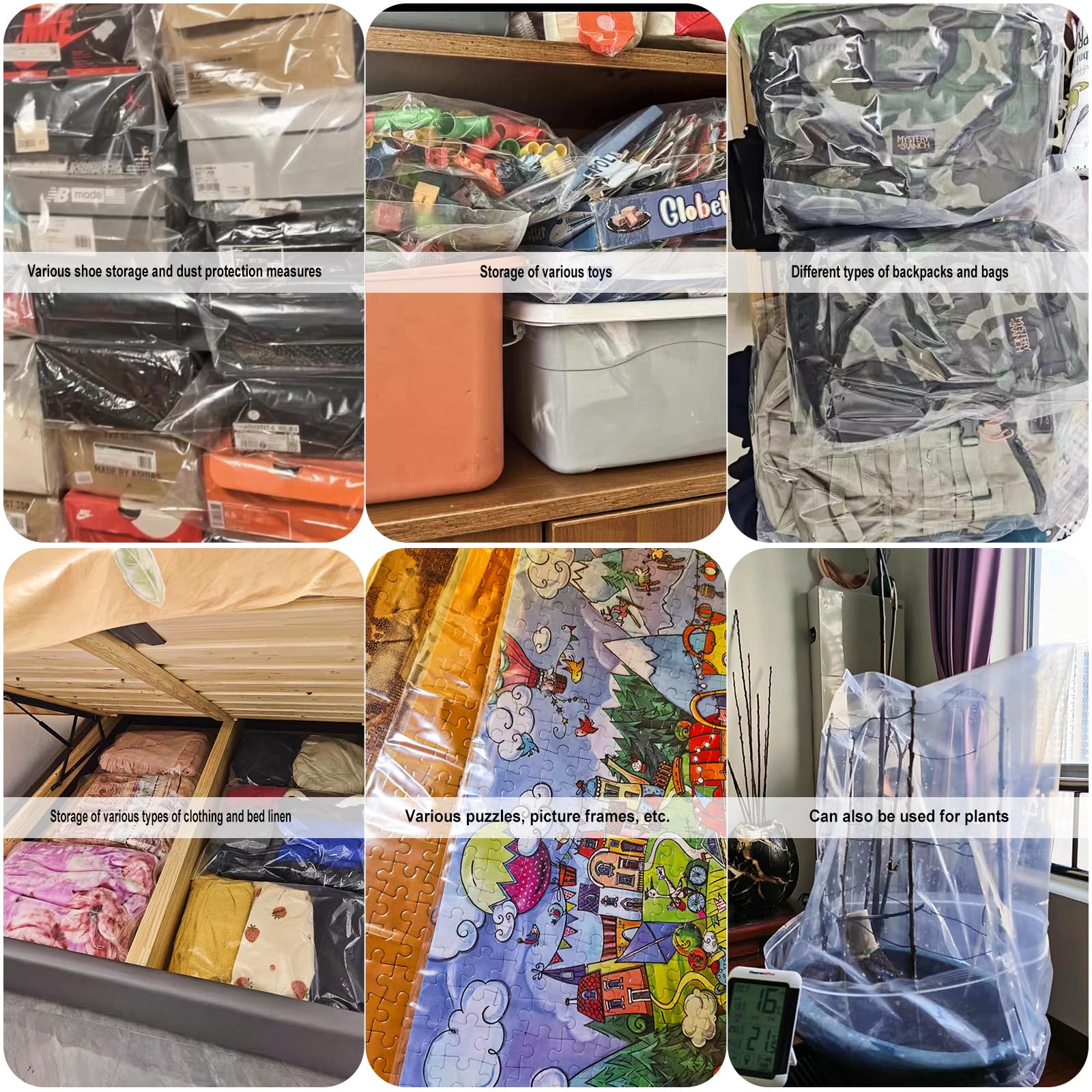 20 sacchetti grandi per vestiti da viaggio, trasparenti, impermeabili, richiudibili, in plastica, ideali per riporre grandi cappotti, vestiti, trapunte, ecc. 60 x 70 cm