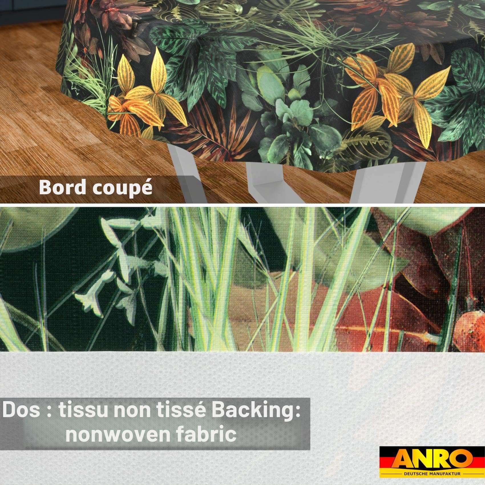Nappe en Toile cirée Lavable, Facile d'entretien, imperméable, Effet Lotus, Nappe de Jardin, Motif Tropical, Ronde, 140 cm, Bord coupé