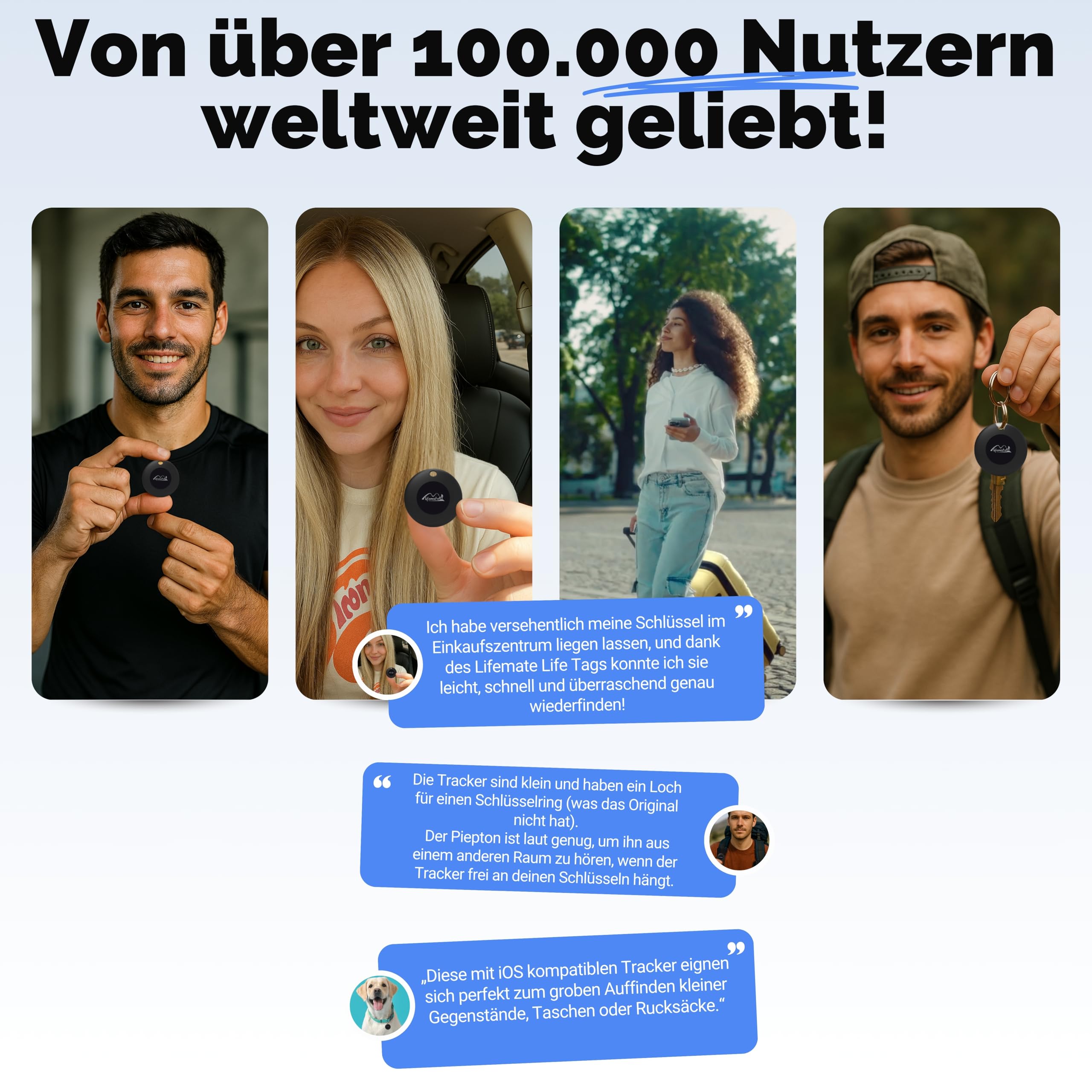 Lifemate Life Tag 8er-Pack für Apple „Wo ist?” Netzwerk – IP67 Wasserfest, 12 Monate Batterie, Lost Mode mit Ton, Einfache Koppelung Pet Tracking Device